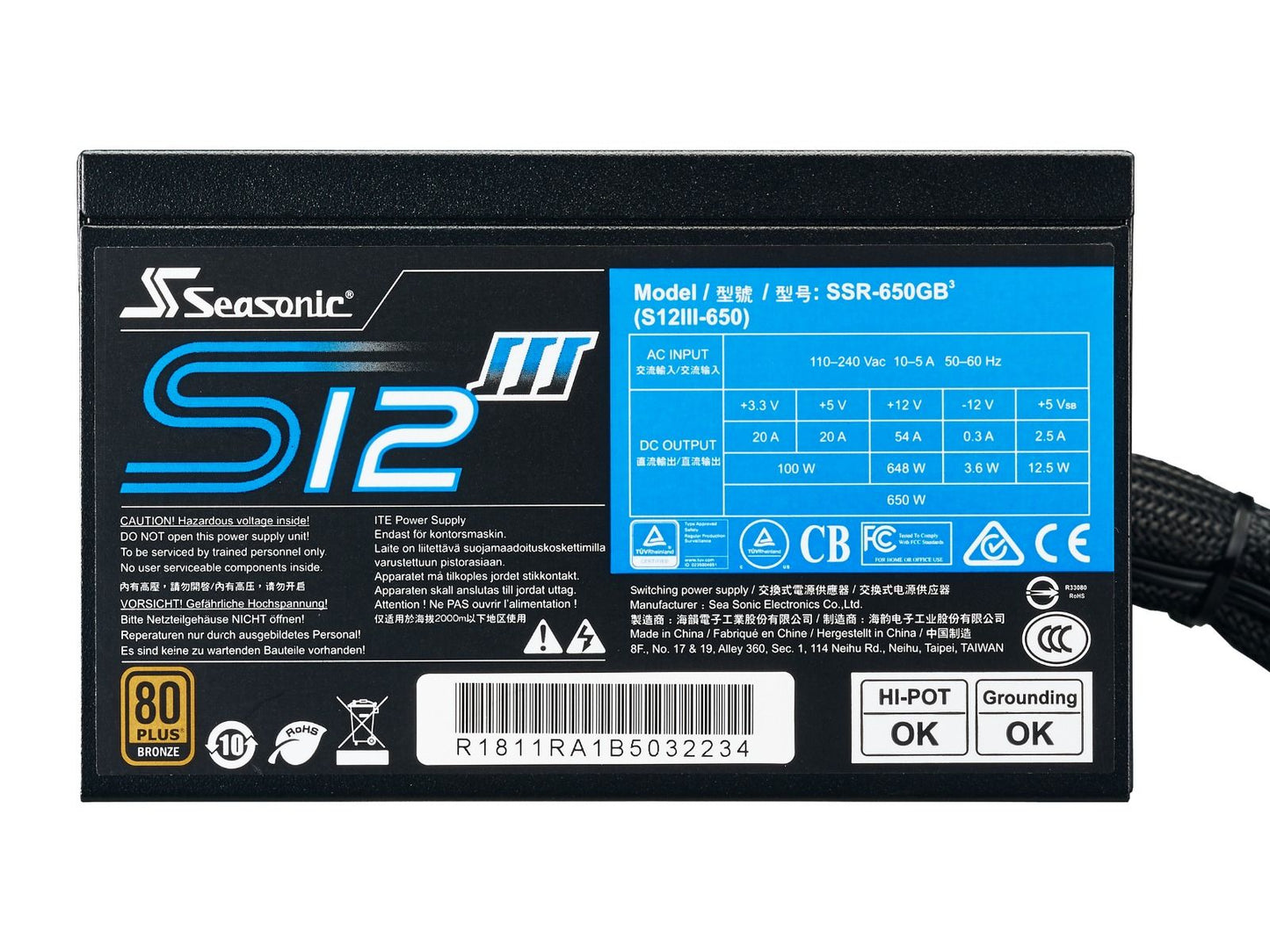 PSCBSSR650GB3- Seasonic SSR-650GB3 650W ATX12V PSU 80+ Bronze